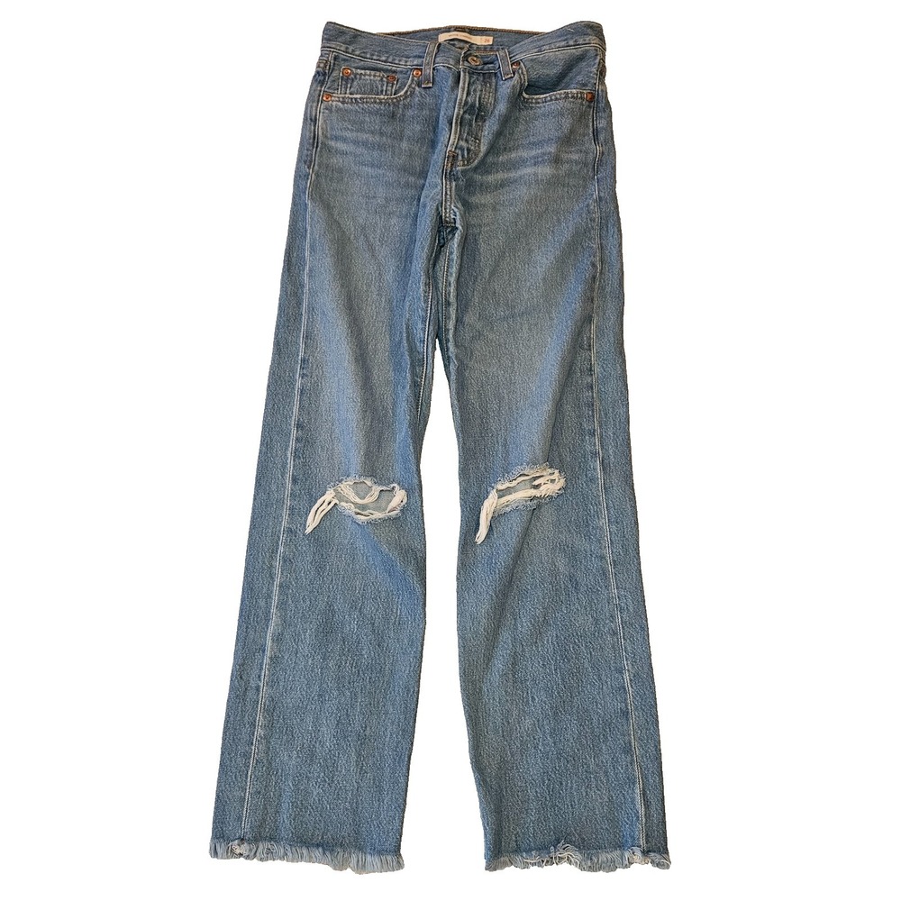 Levi's‎ Wedgie Straight Jeans Womens 26 Blue Cotton Distressed Raw Hem